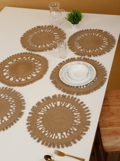 Handcrafted Jute Cotton Table PlaceMats with Self Print Design