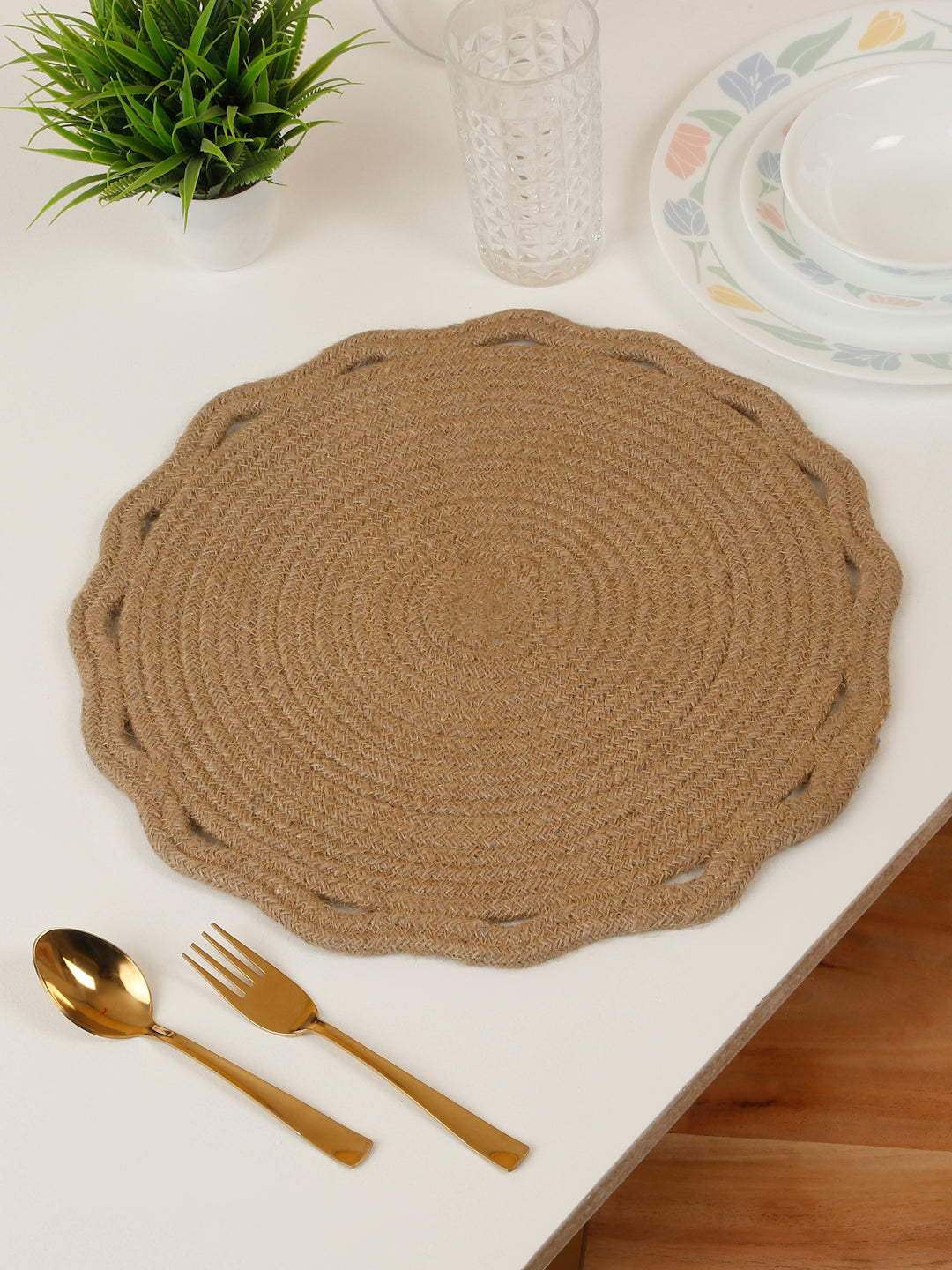 Handcrafted Jute Cotton Table PlaceMats with Self Print Design