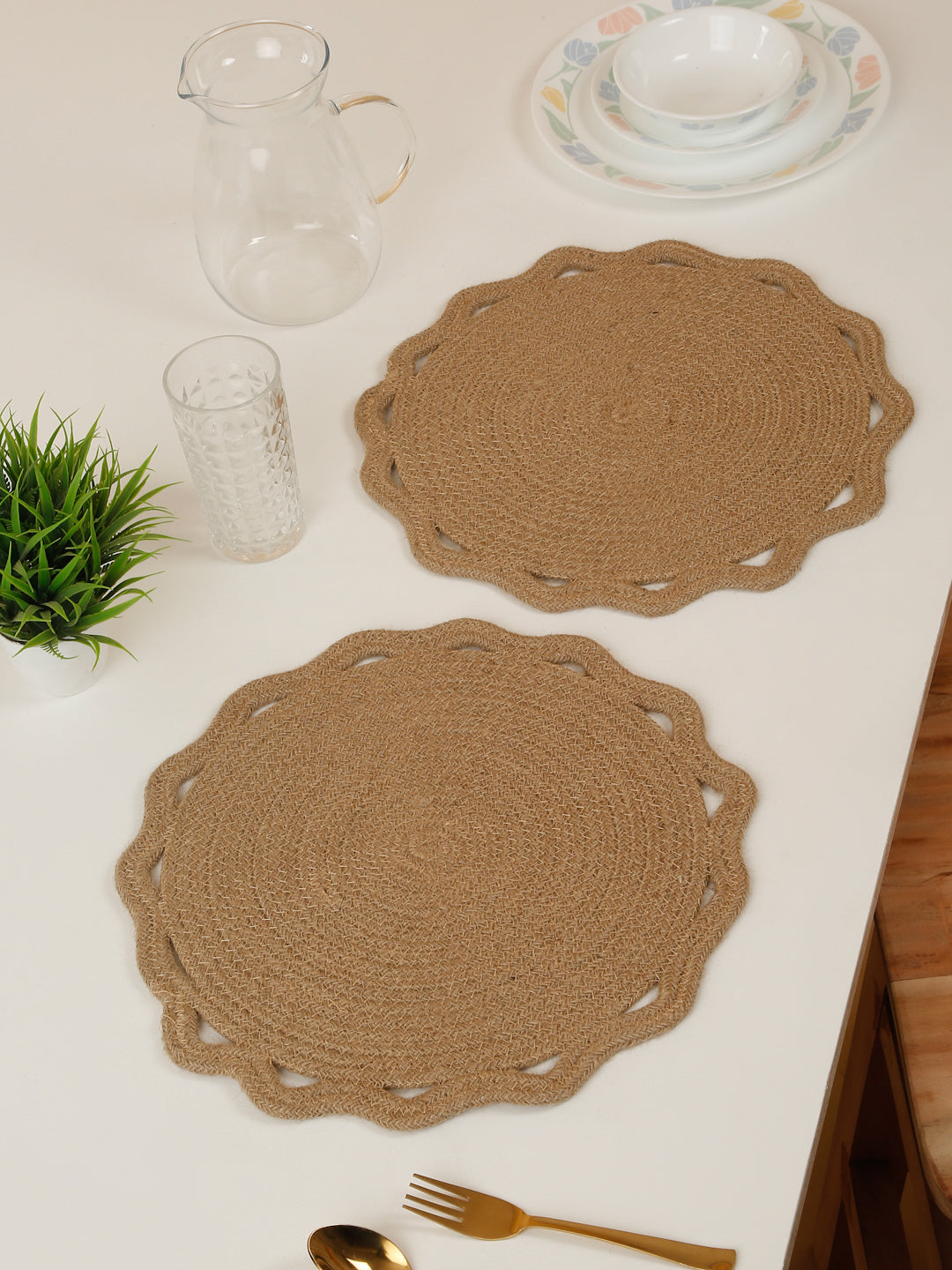 Handcrafted Jute Cotton Table PlaceMats with Self Print Design
