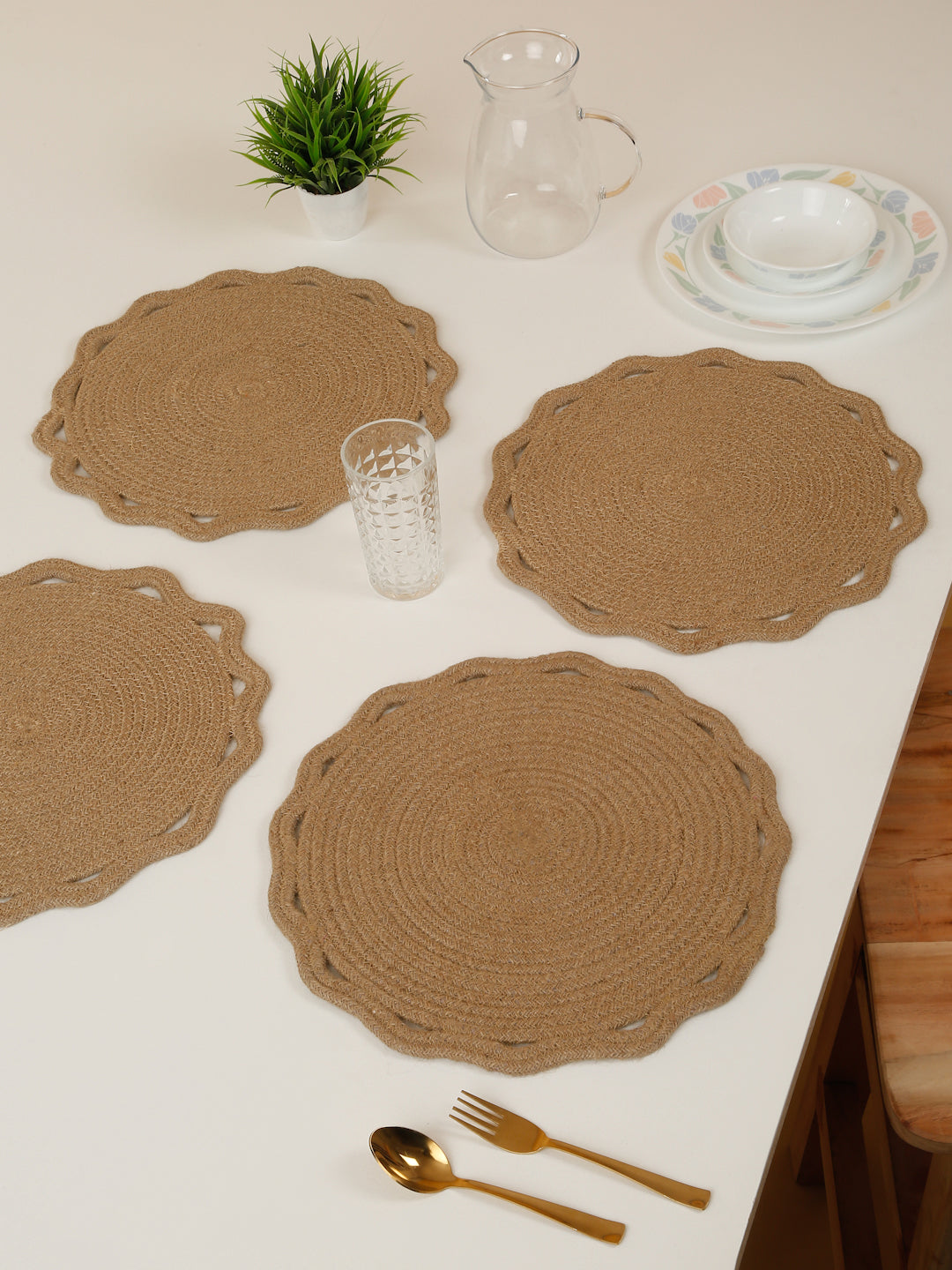 Handcrafted Jute Cotton Table PlaceMats with Self Print Design