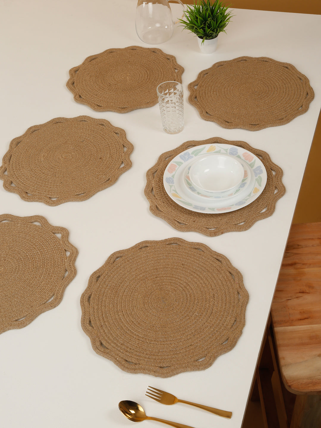 Handcrafted Jute Cotton Table PlaceMats with Self Print Design