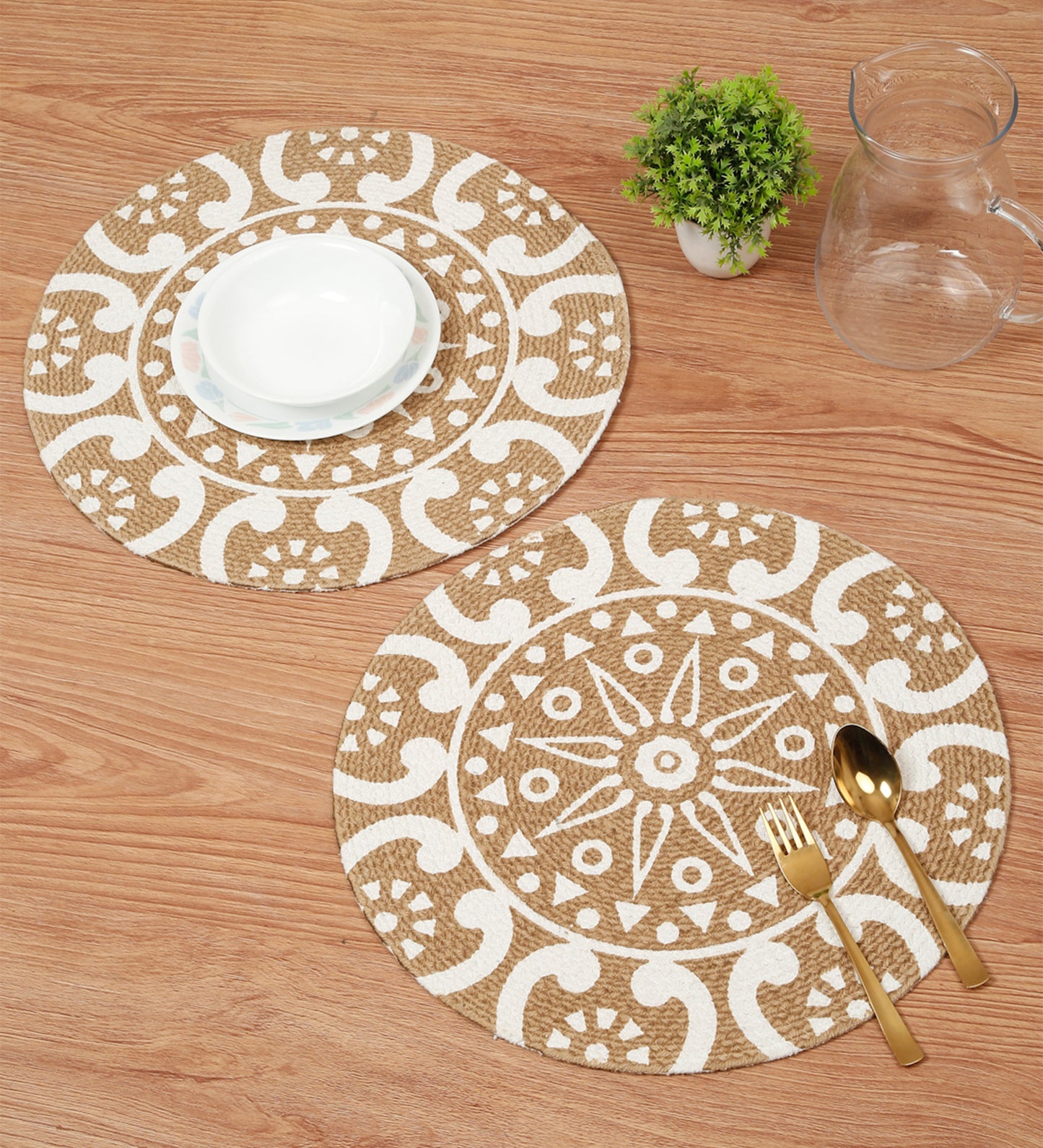 Handcrafted Jute Cotton Table PlaceMats with Self Print Design
