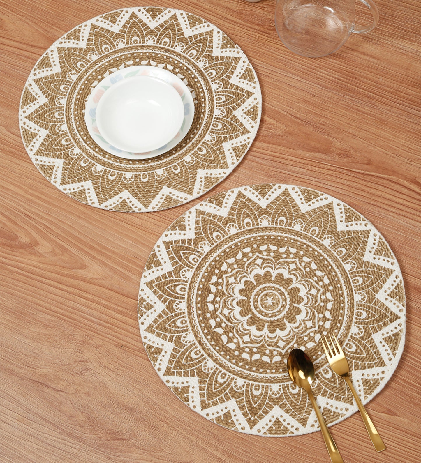 Handcrafted Jute Cotton Table PlaceMats with Self Print Design