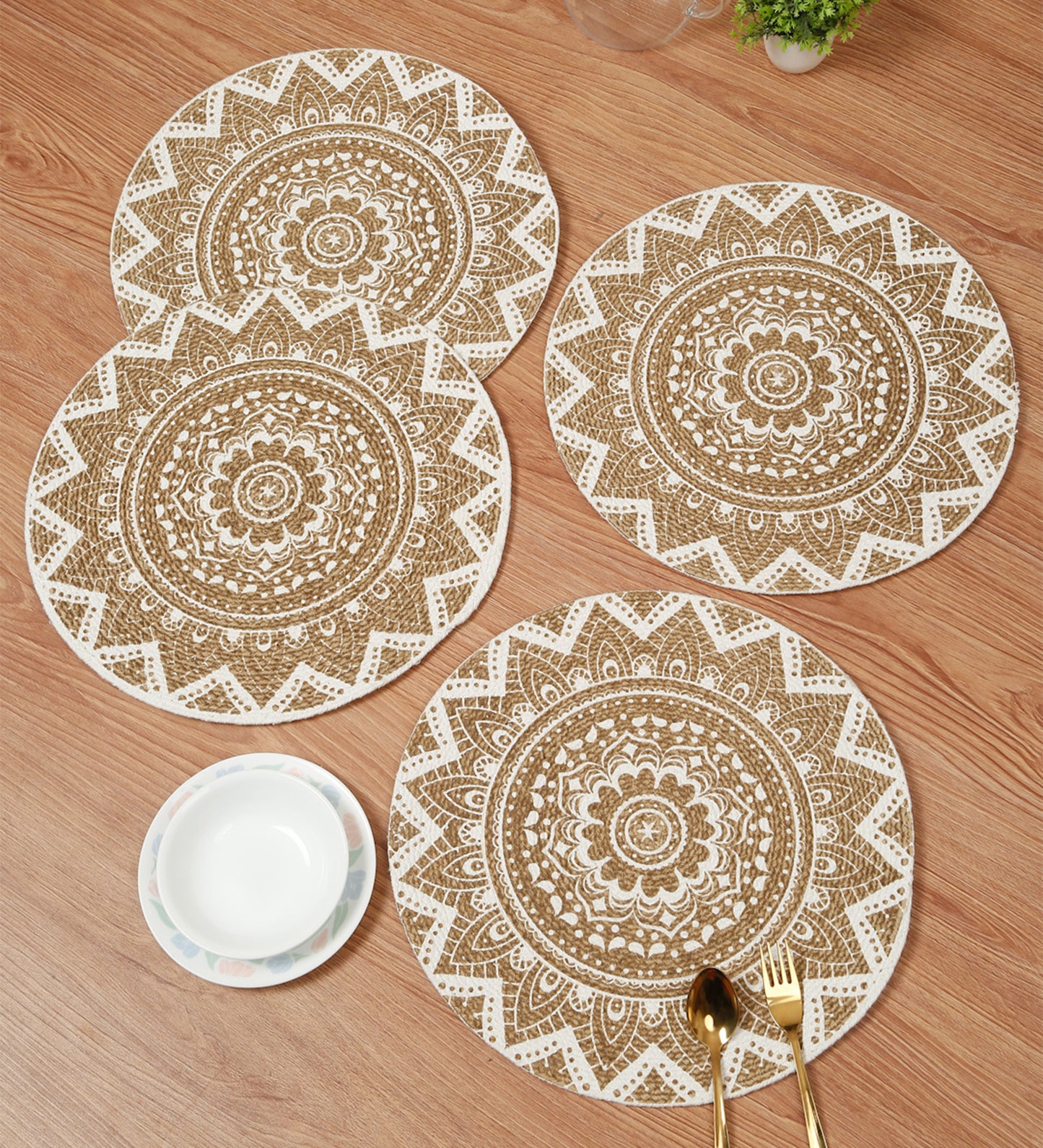 Handcrafted Jute Cotton Table PlaceMats with Self Print Design