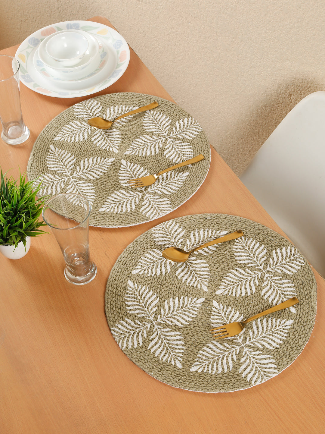 Handcrafted Jute Cotton Table PlaceMats with Self Print Design