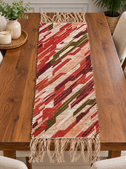 Chenille Natural Jute Digital Printed Hand-Knotted Washable Foldable Dining Table Runner – 40 x 15 Inch