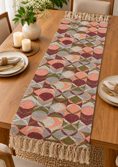 Chenille Natural Jute Digital Printed Hand-Knotted Washable Foldable Dining Table Runner – 40 x 15 Inch