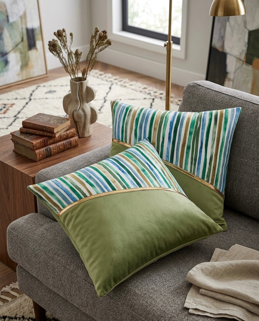 Soft Velvet Stripe Pattern Printed Cushion Covers ( 16 x 16 :: 24 X 24 INCH inches )