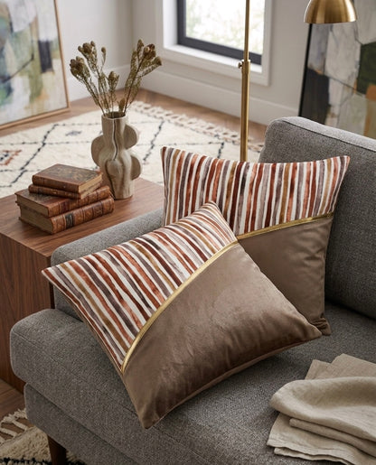 Soft Velvet Stripe Pattern Printed Cushion Covers ( 16 x 16 :: 24 X 24 INCH inches )