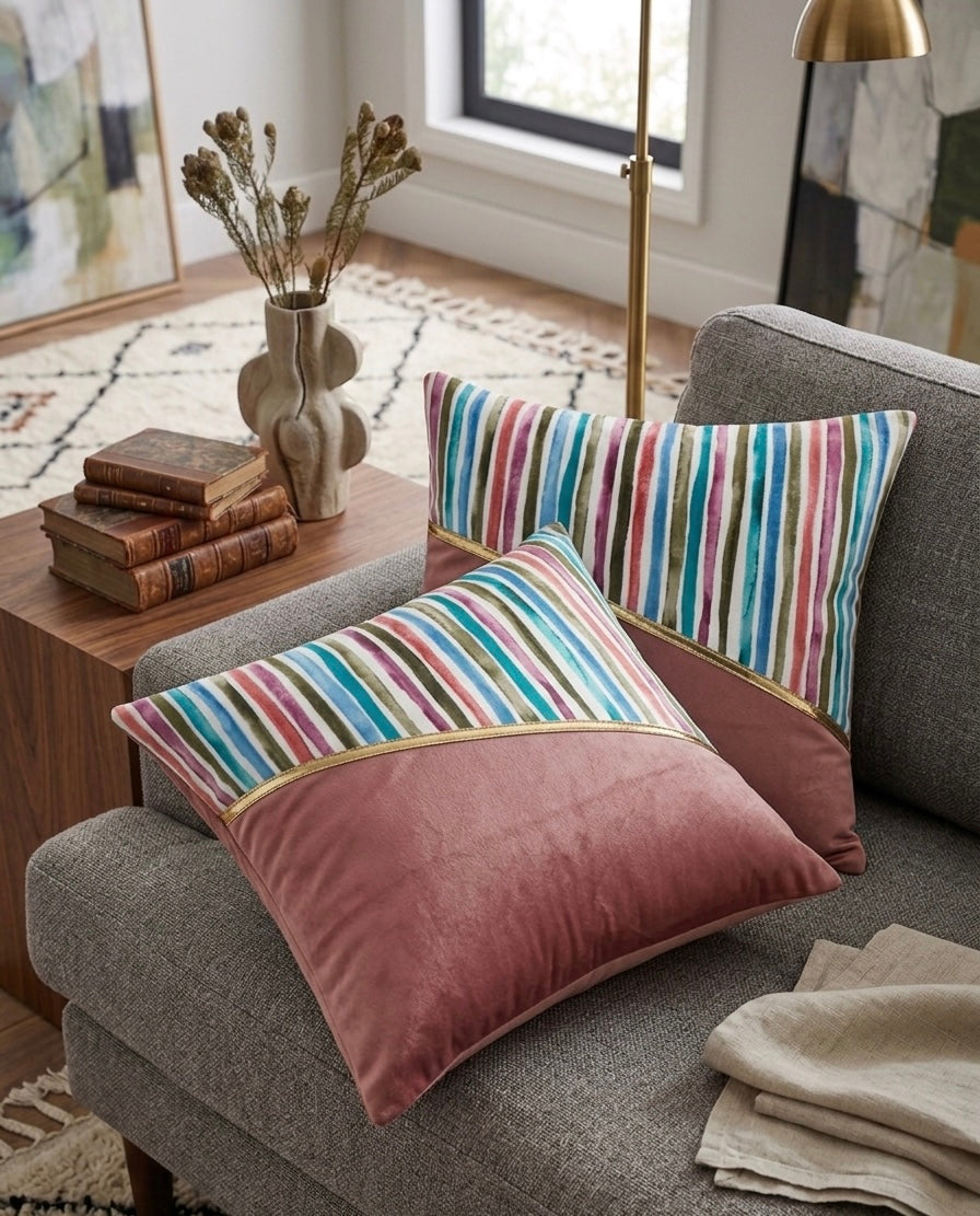 Soft Velvet Stripe Pattern Printed Cushion Covers ( 16 x 16 :: 24 X 24 INCH inches )
