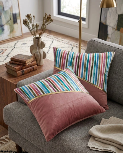 Soft Velvet Stripe Pattern Printed Cushion Covers ( 16 x 16 :: 24 X 24 INCH inches )