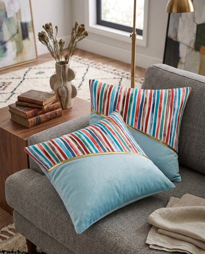Soft Velvet Stripe Pattern Printed Cushion Covers ( 16 x 16 :: 24 X 24 INCH inches )