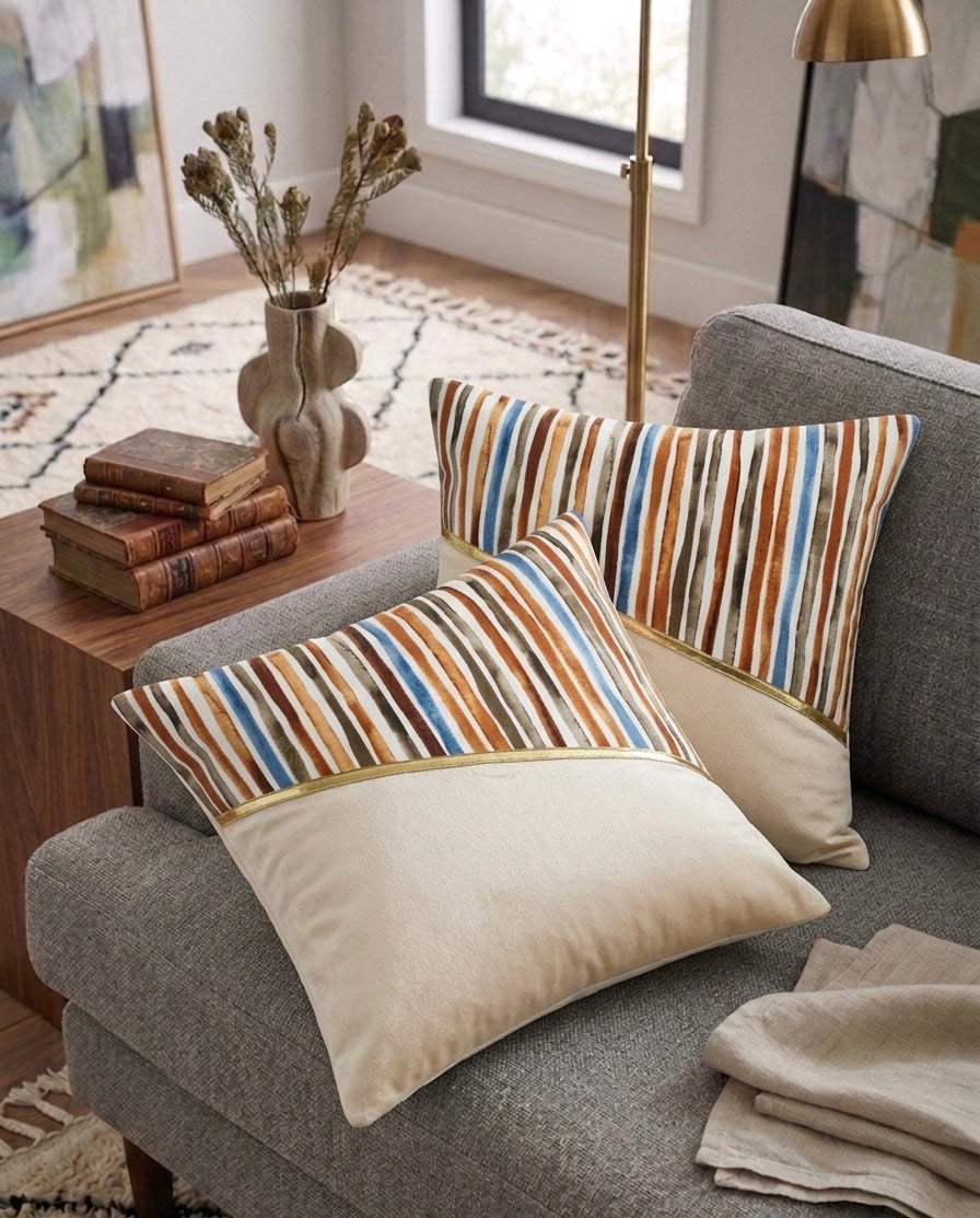 Soft Velvet Stripe Pattern Printed Cushion Covers ( 16 x 16 :: 24 X 24 INCH inches )