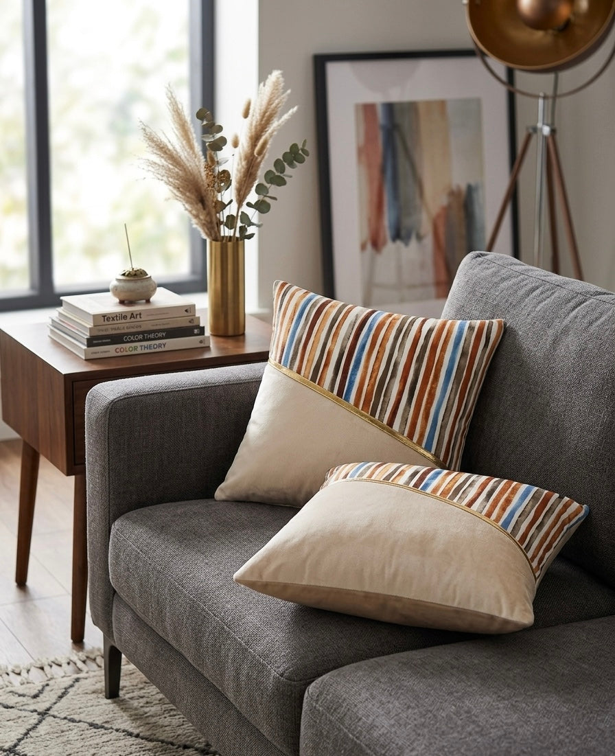 Soft Velvet Stripe Pattern Printed Cushion Covers ( 16 x 16 :: 24 X 24 INCH inches )