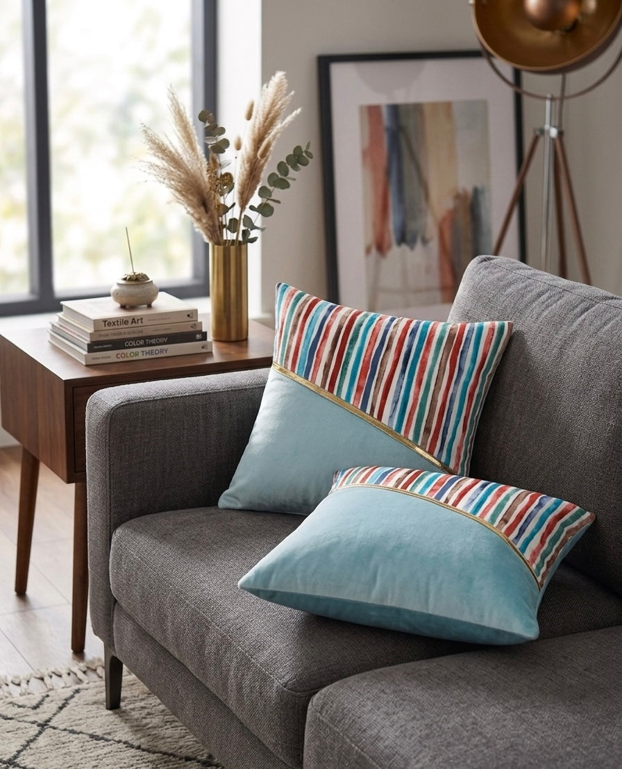 Soft Velvet Stripe Pattern Printed Cushion Covers ( 16 x 16 :: 24 X 24 INCH inches )