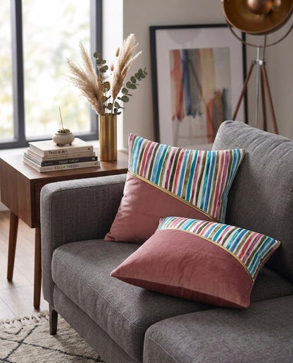 Soft Velvet Stripe Pattern Printed Cushion Covers ( 16 x 16 :: 24 X 24 INCH inches )