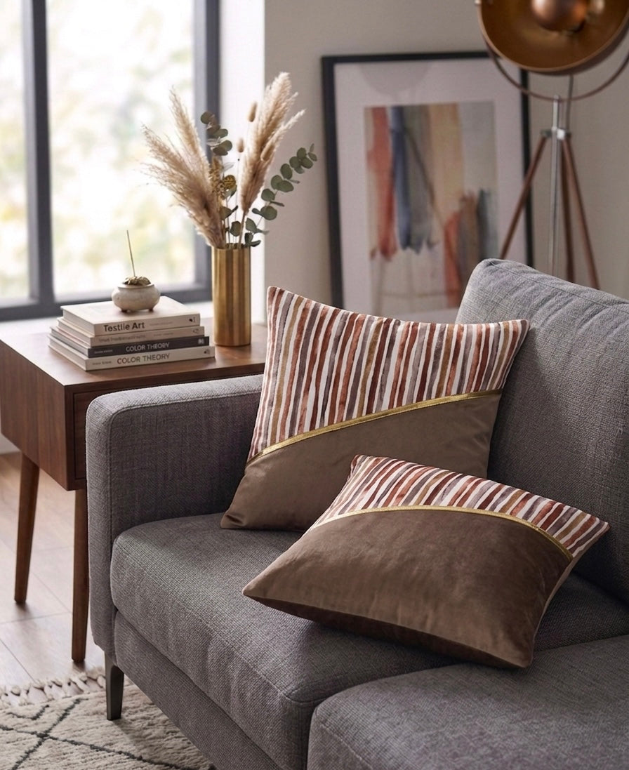 Soft Velvet Stripe Pattern Printed Cushion Covers ( 16 x 16 :: 24 X 24 INCH inches )