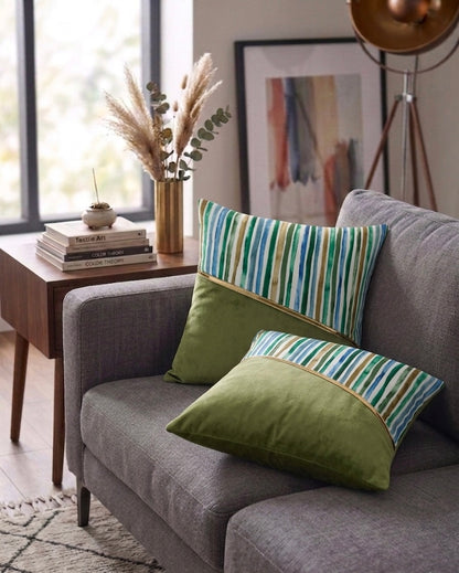 Soft Velvet Stripe Pattern Printed Cushion Covers ( 16 x 16 :: 24 X 24 INCH inches )