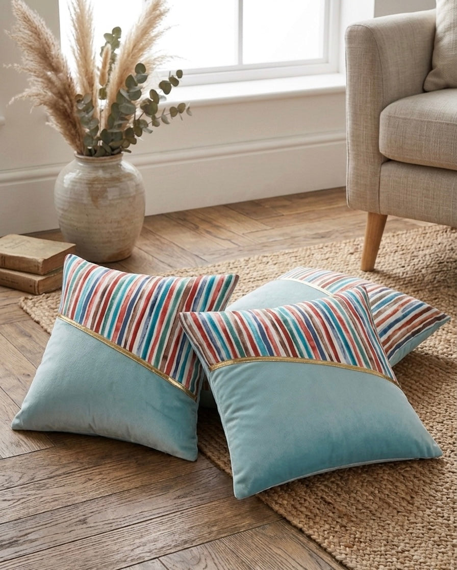 Soft Velvet Stripe Pattern Printed Cushion Covers ( 16 x 16 :: 24 X 24 INCH inches )