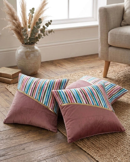 Soft Velvet Stripe Pattern Printed Cushion Covers ( 16 x 16 :: 24 X 24 INCH inches )