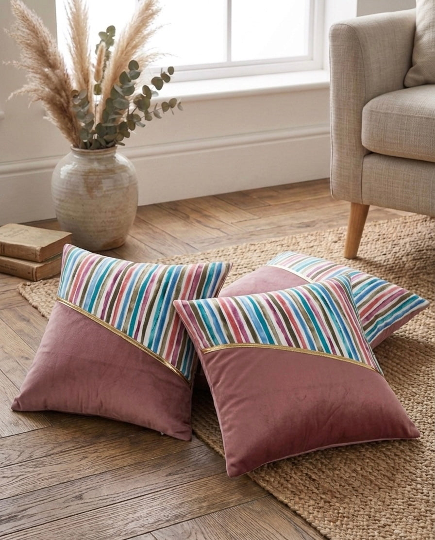 Soft Velvet Stripe Pattern Printed Cushion Covers ( 16 x 16 :: 24 X 24 INCH inches )