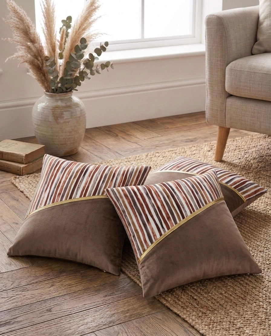 Soft Velvet Stripe Pattern Printed Cushion Covers ( 16 x 16 :: 24 X 24 INCH inches )