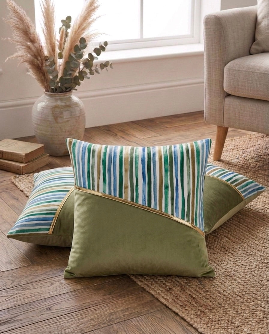 Soft Velvet Stripe Pattern Printed Cushion Covers ( 16 x 16 :: 24 X 24 INCH inches )