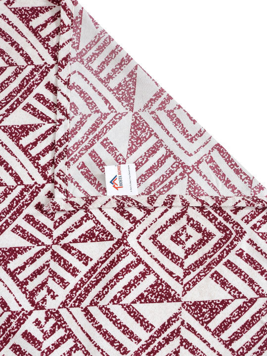 Off White & Maroon Geometric Printed 280 TC Single Bedsheet Set-1.52m x 2.28m