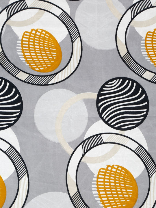 Grey Geometric Polycotton 300 TC Fitted King Fine Bedsheet with 2 Pillow Covers-78 x 78 inches