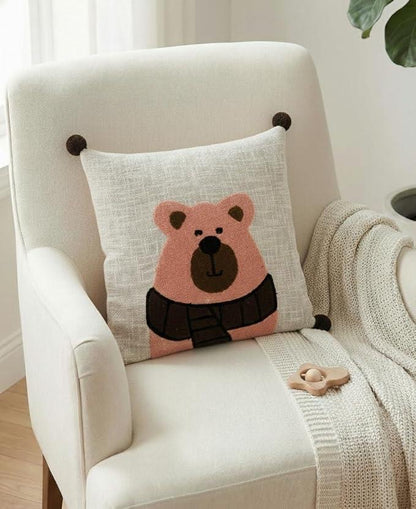 Pure Cotton Hand Crafted Cushion Covers with Pom Pom ( 16 x 16 inches )
