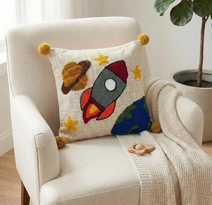 Pure Cotton Hand Crafted Cushion Covers with Pom Pom ( 16 x 16 inches )