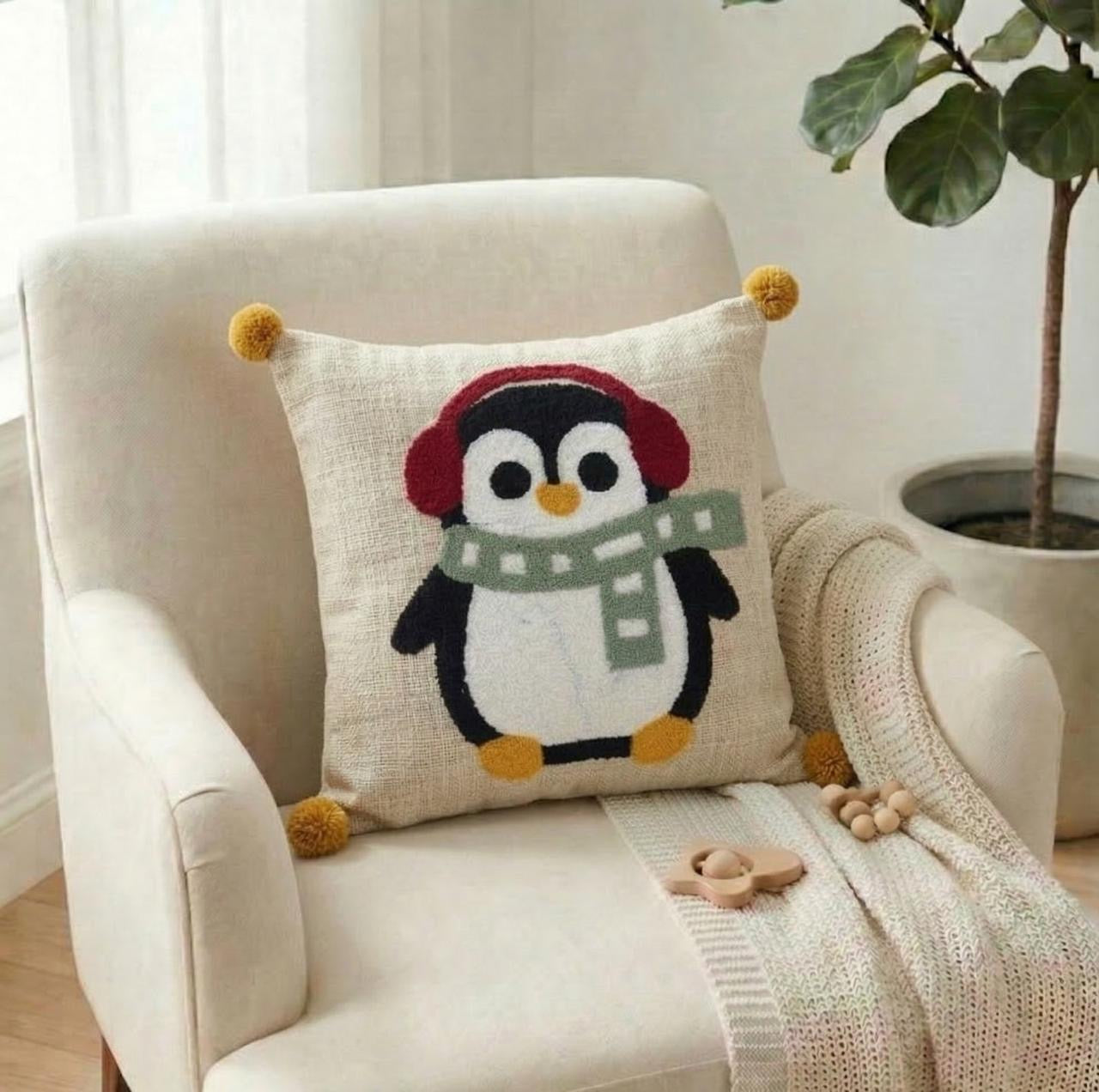 Pure Cotton Hand Crafted Cushion Covers with Pom Pom ( 16 x 16 inches )
