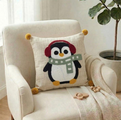 Pure Cotton Hand Crafted Cushion Covers with Pom Pom ( 16 x 16 inches )