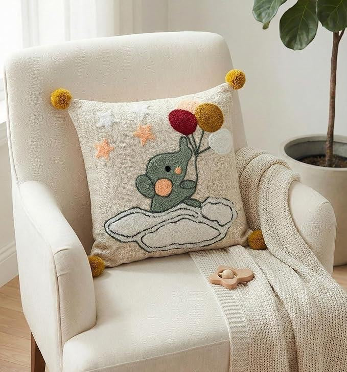 Pure Cotton Hand Crafted Cushion Covers with Pom Pom ( 16 x 16 inches )