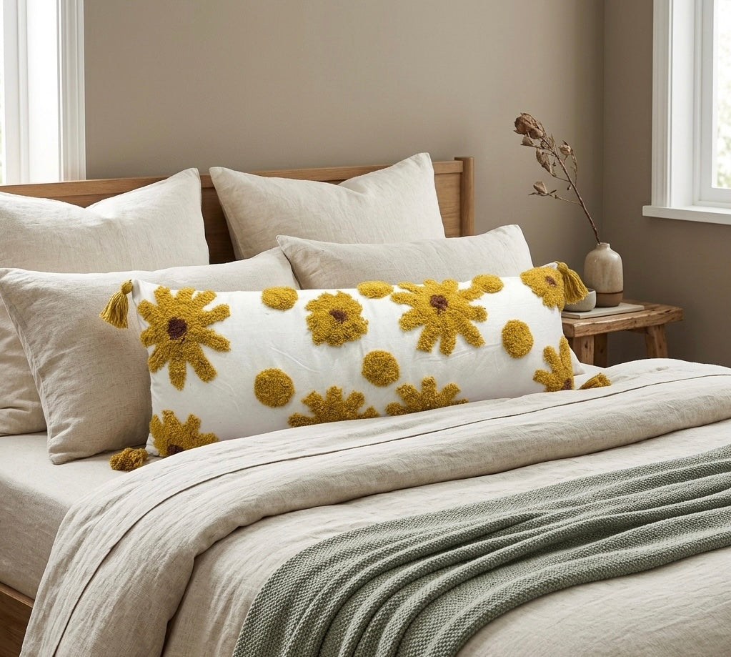 Pure cotton hand crafted long pillow ( Lumber Cushion ) with filler 14 x 36 inch