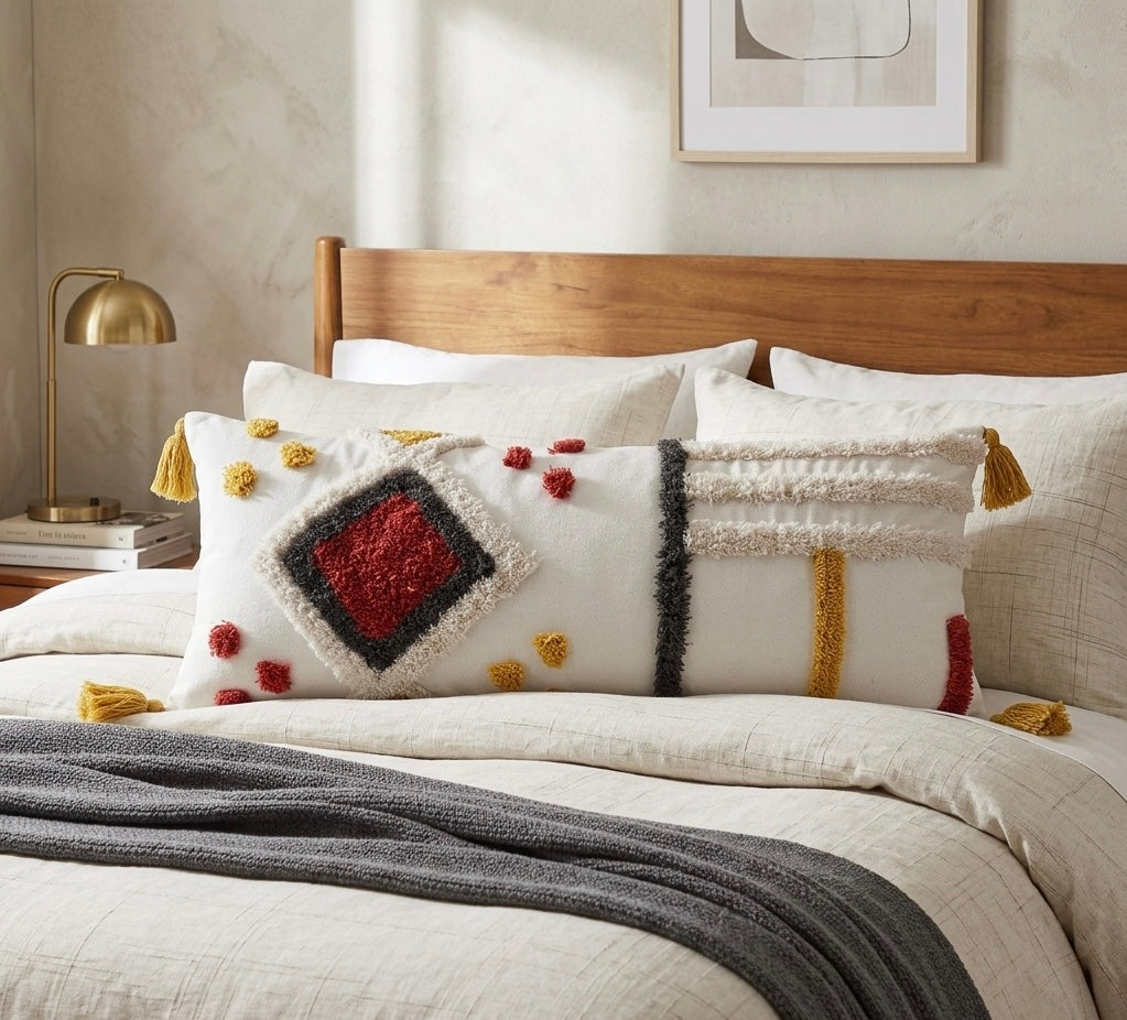 Pure cotton hand crafted long pillow ( Lumber Cushion ) with filler 14 x 36 inch