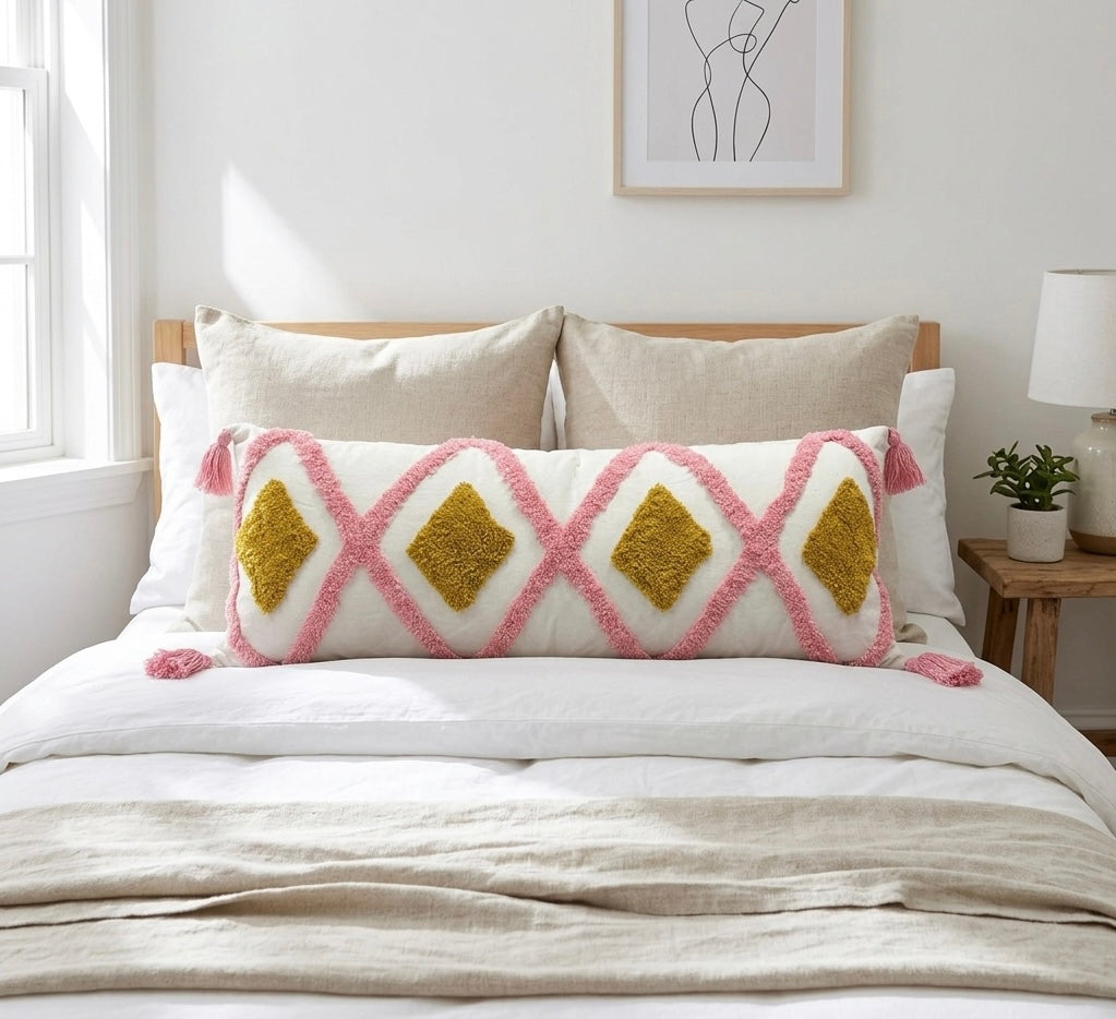 Pure cotton hand crafted long pillow ( Lumber Cushion ) with filler 14 x 36 inch
