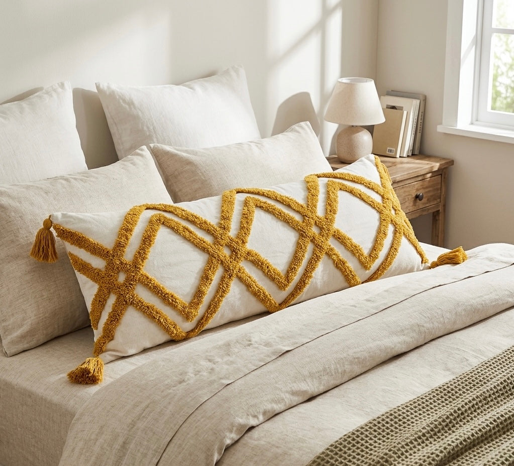 Pure cotton hand crafted long pillow ( Lumber Cushion ) with filler 14 x 36 inch