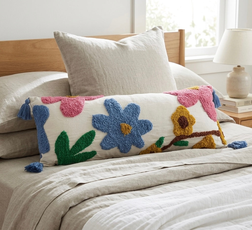 Pure cotton hand crafted long pillow ( Lumber Cushion ) with filler 14 x 36 inch