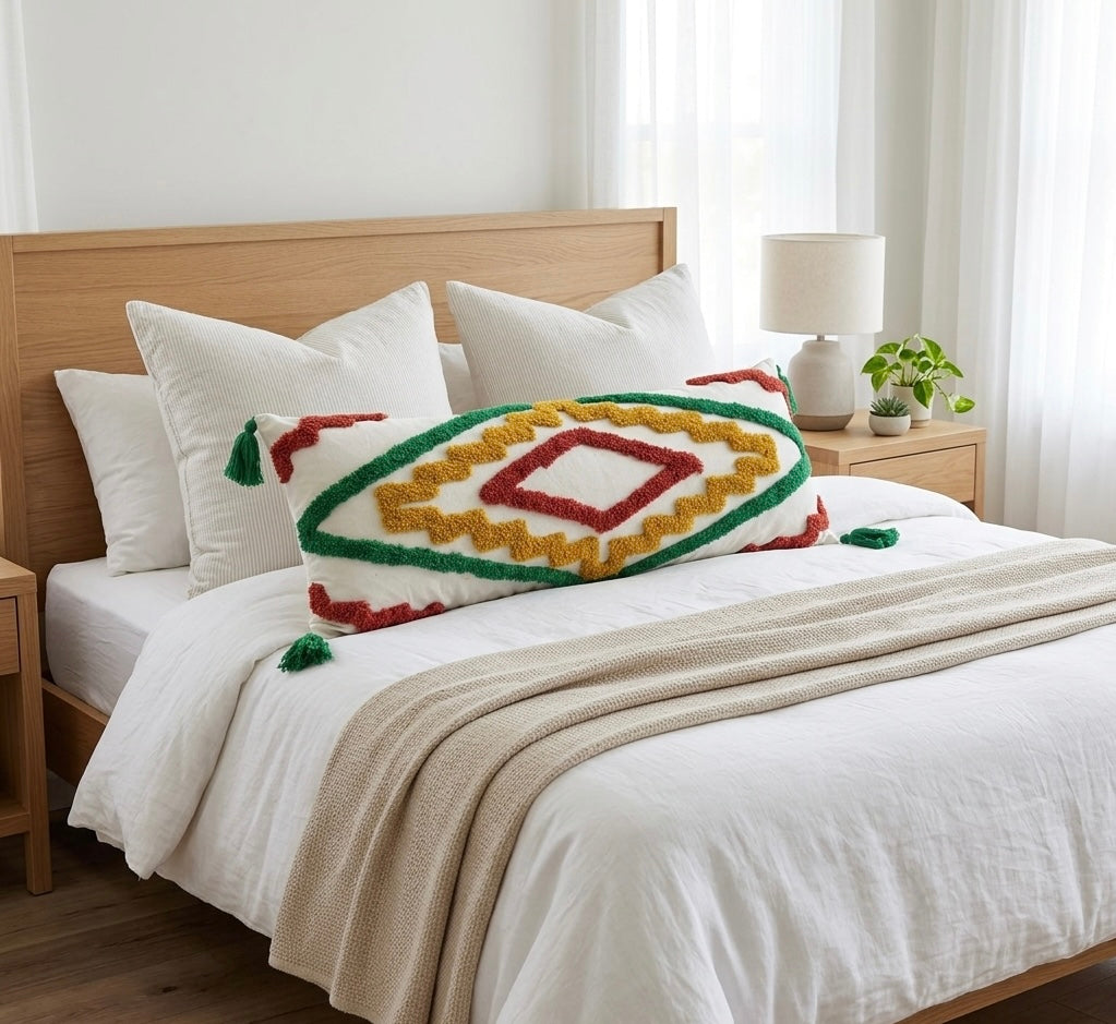 Pure cotton hand crafted long pillow ( Lumber Cushion ) with filler 14 x 36 inch