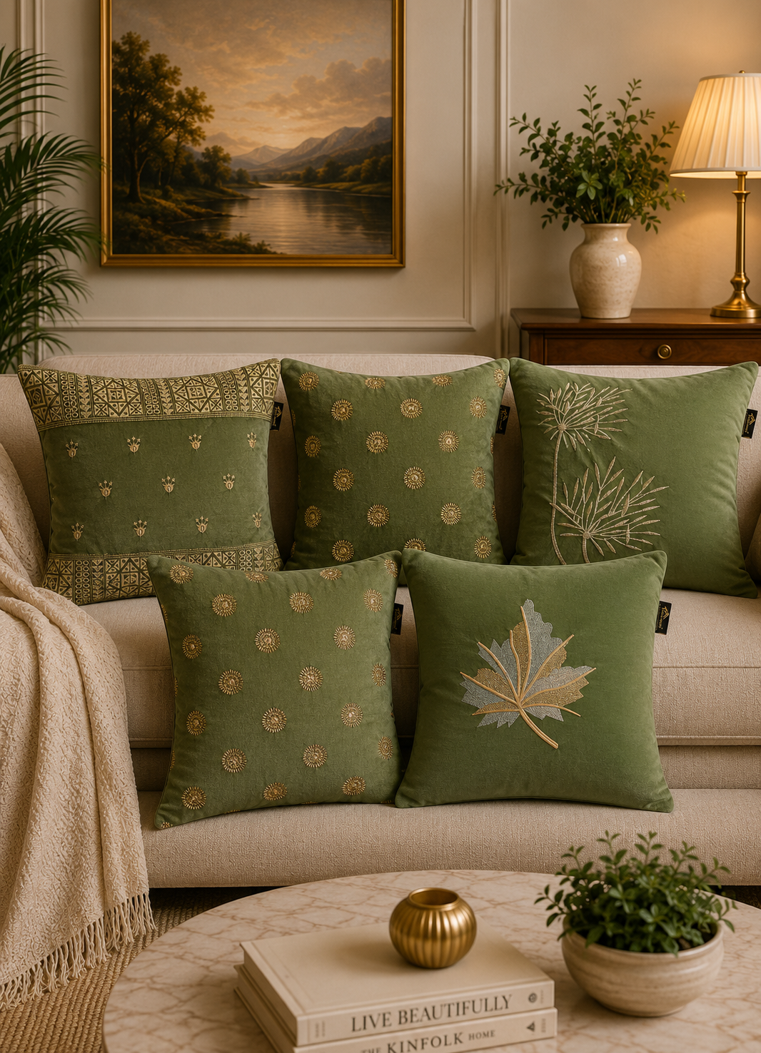 Soft Velvet Mix Design Embroidered Cushion Covers – Set of 5 | 16 × 16 Inch