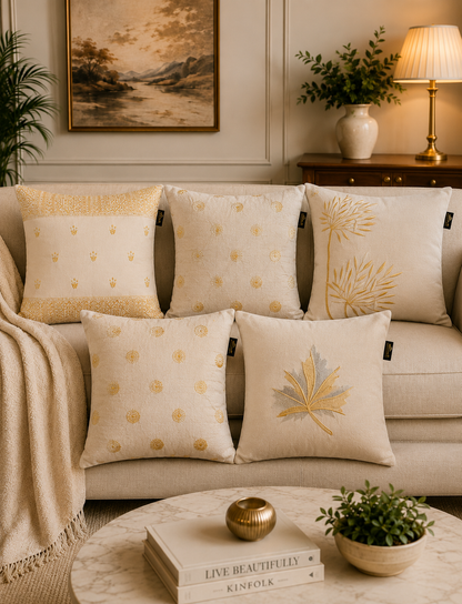 Soft Velvet Mix Design Embroidered Cushion Covers – Set of 5 | 16 × 16 Inch