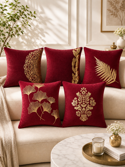 Premium Velvet Foil Printed Cushion Covers Pack of 5 | 16 x 16 Inch
