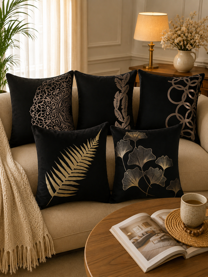 Premium Velvet Foil Printed Cushion Covers Pack of 5 | 16 x 16 Inch