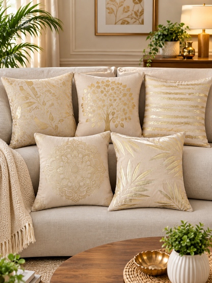Premium Velvet Foil Printed Cushion Covers Pack of 5 | 16 x 16 Inch