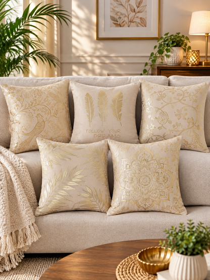 Premium Velvet Foil Printed Cushion Covers Pack of 5 | 16 x 16 Inch
