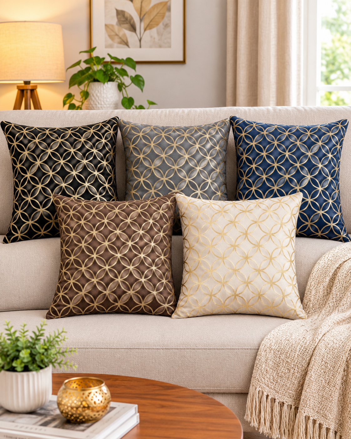 Premium Velvet Foil Printed Cushion Covers Pack of 5 | 16 x 16 Inch