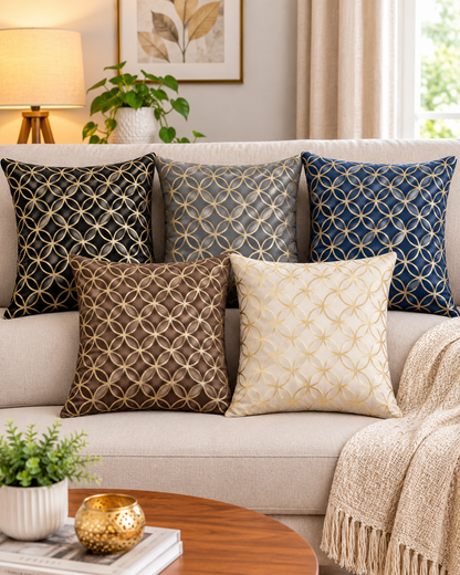 Premium Velvet Foil Printed Cushion Covers Pack of 5 | 16 x 16 Inch