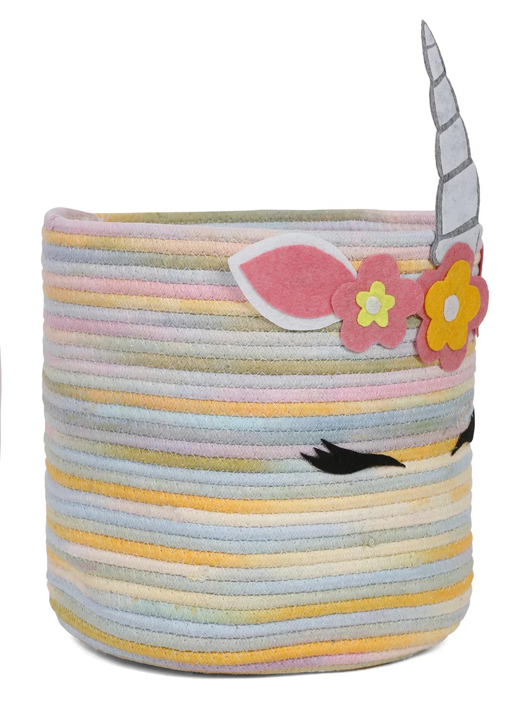 Cute unicorn laundry bin with rainbow stripes