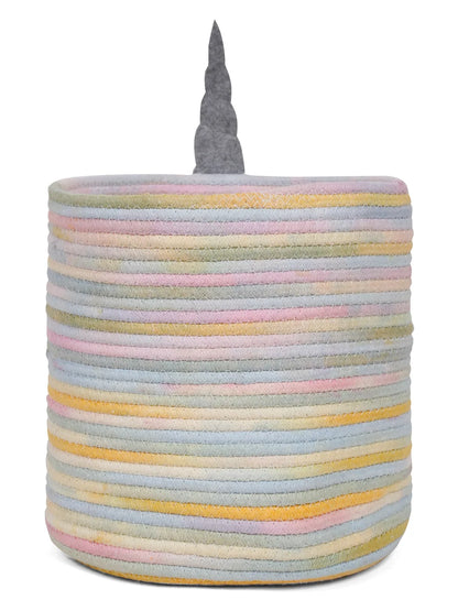Decorative unicorn jute hamper for kids’ clothes